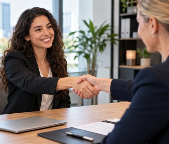 Candidate serrant la main d'une recruteuse lors d'un entretien
